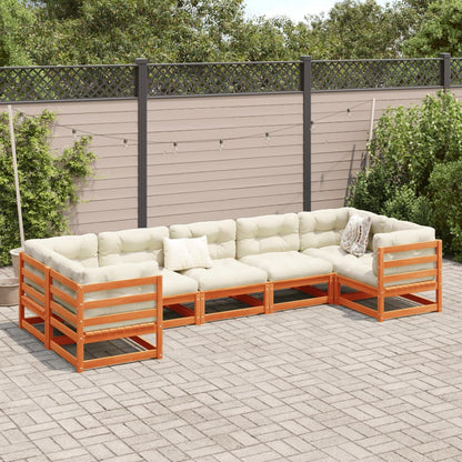 vidaXL 7 Piece Patio Sofa Set with Cushions Wax Brown Solid Wood Pine-1