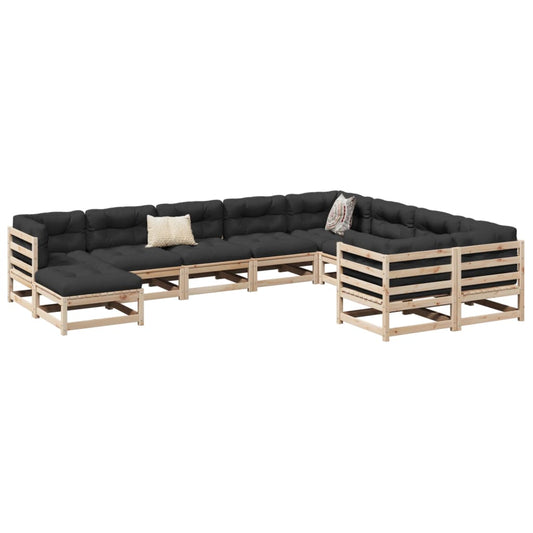 vidaXL 10 Piece Patio Sofa Set with Cushions Solid Wood Pine