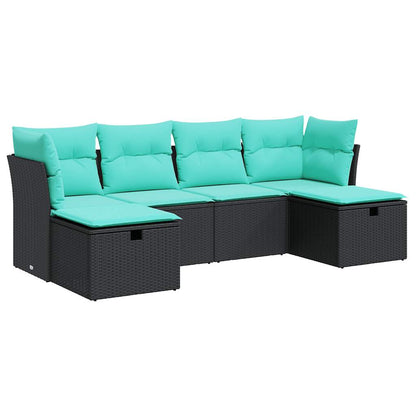 vidaXL 6 Piece Patio Sofa Set with Cushions Black Poly Rattan-1