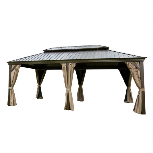 12'x20' Hardtop Gazebo Outdoor Aluminum Frame Canopy with Galvanized Steel Double Roof Outdoor Permanent Metal Pavilion with Cu