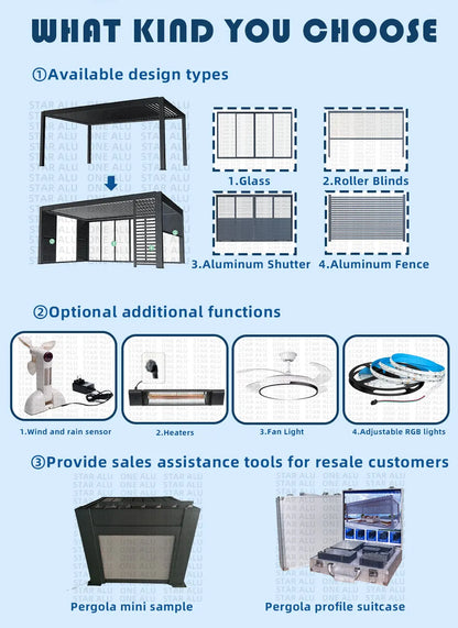 Bioclimatic Aluminum  Pergola customized size Outdoor Beach Swimming Pool With Motorized Screen Set Louvered Pergola