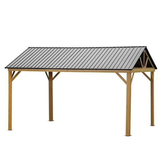 12'x14' Hardtop Gazebo Outdoor Aluminum Gazebo with Galvanized Steel Gable Canopy for Patio Decks Backyard YellowBrown
