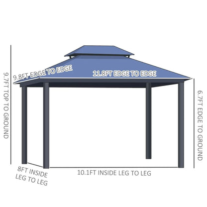 10' x 12' Hardtop Gazebo Canopy with Polycarbonate Double Roof Aluminum Frame Permanent Pavilion Outdoor Gazebo with Netting an