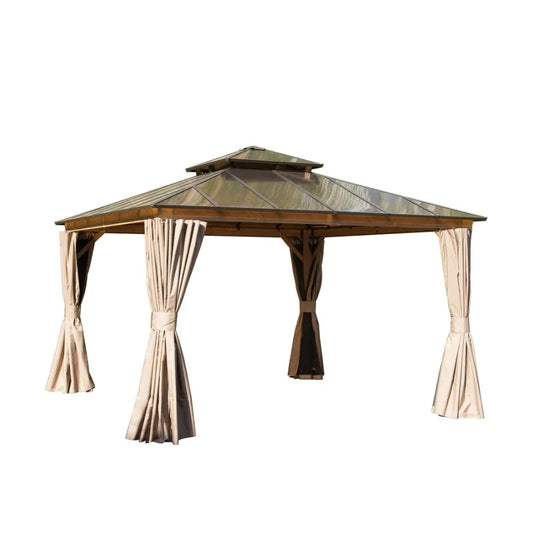 12'x12' Hardtop Gazebo Permanent Outdoor Gazebo with Polycarbonate Double Roof Aluminum Gazebo Pavilion with Curtain and Net fo