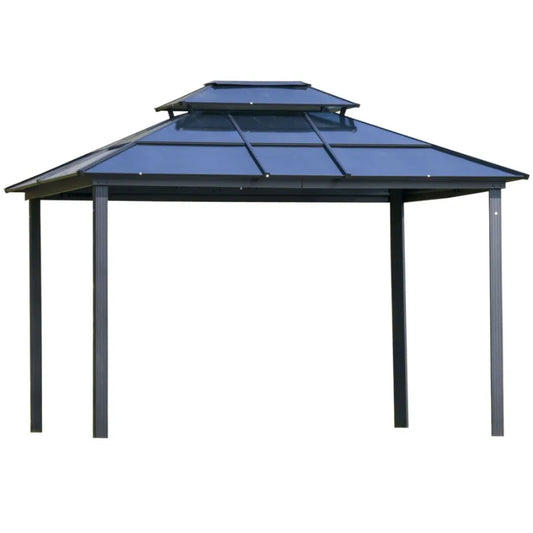 10' x 12' Hardtop Gazebo Canopy with Polycarbonate Double Roof Aluminum Frame Permanent Pavilion Outdoor Gazebo with Netting an
