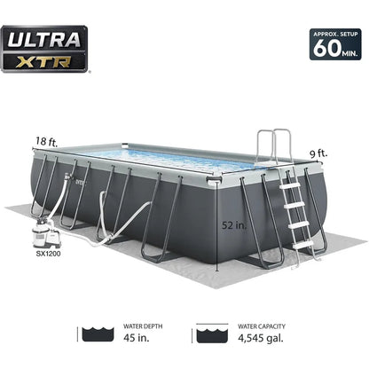 18' x 9' x 52" Ultra XTR Rectangular Frame Swimming Pool Set with Pump - Above Ground Backyard Large Rectangle Pool
