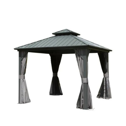8' X 8' Hardtop Gazebo Aluminum Metal Gazebo with Galvanized Steel Double Roof Canopy Curtain and Netting Permanent Gazebo Pavi