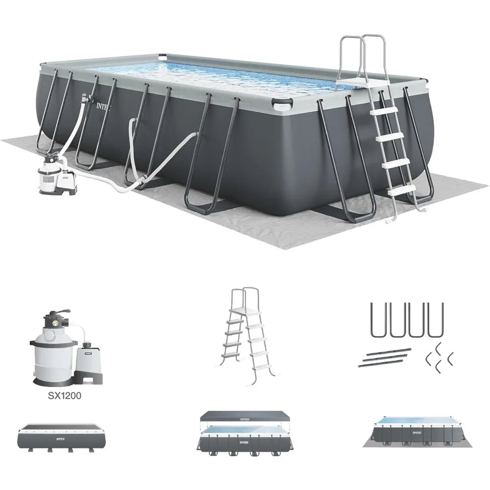 18' x 9' x 52" Ultra XTR Rectangular Frame Swimming Pool Set with Pump - Above Ground Backyard Large Rectangle Pool