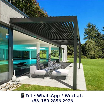 Bioclimatic Aluminum  Pergola customized size Outdoor Beach Swimming Pool With Motorized Screen Set Louvered Pergola