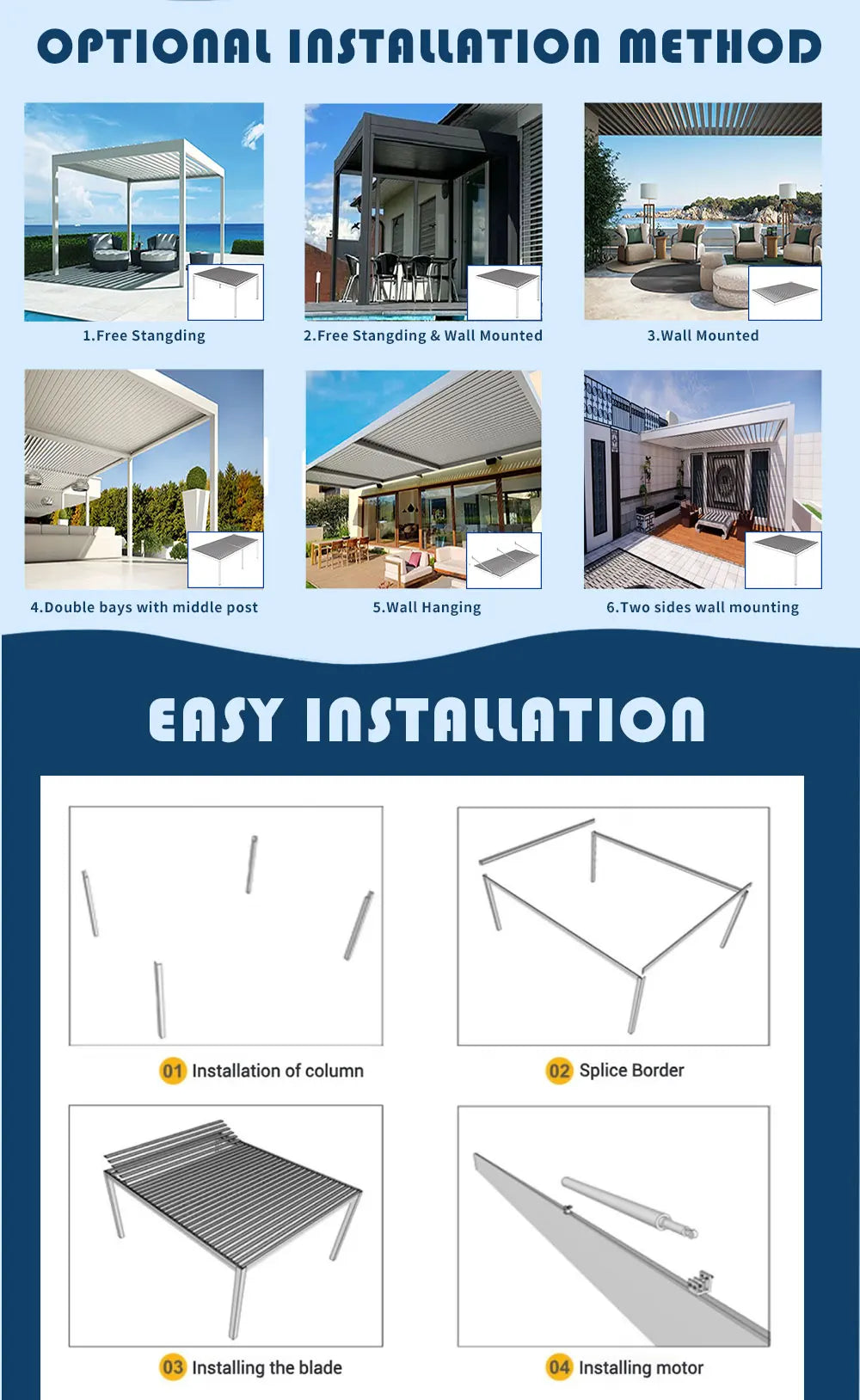 Bioclimatic Aluminum  Pergola customized size Outdoor Beach Swimming Pool With Motorized Screen Set Louvered Pergola