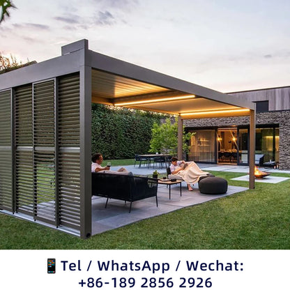 Bioclimatic Aluminum  Pergola customized size Outdoor Beach Swimming Pool With Motorized Screen Set Louvered Pergola