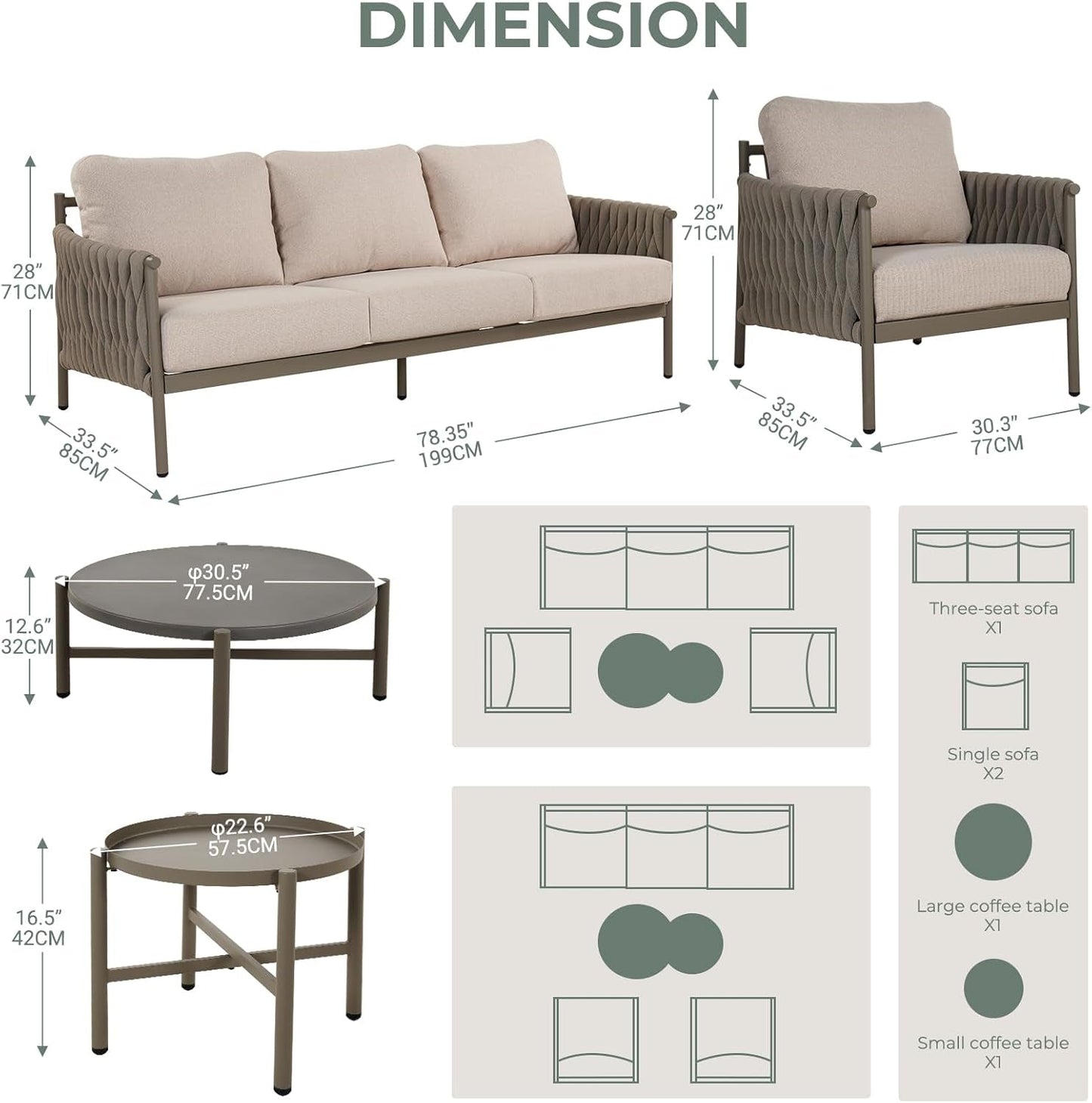 Modern 5-Piece Outdoor Sofa Set with Waterproof Cushions-2