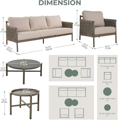 Modern 5-Piece Outdoor Sofa Set with Waterproof Cushions-2