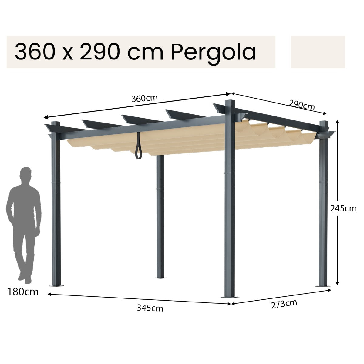 NNECW Outdoor Retractable Pergola with Retractable Canopy Cover for Garden-3