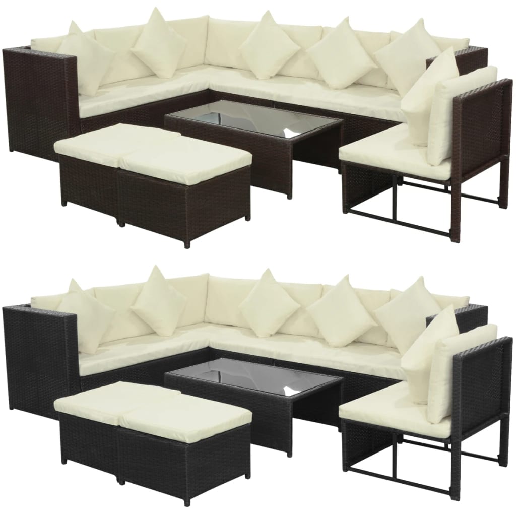 vidaXL Patio Furniture Set 8 Piece Sectional Sofa with Cushions Poly Rattan-0