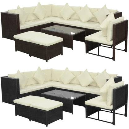 vidaXL Patio Furniture Set 8 Piece Sectional Sofa with Cushions Poly Rattan-0