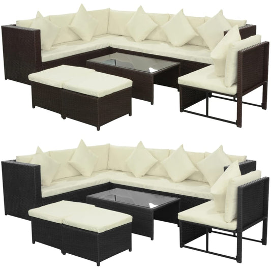vidaXL Patio Furniture Set 8 Piece Sectional Sofa with Cushions Poly Rattan-0