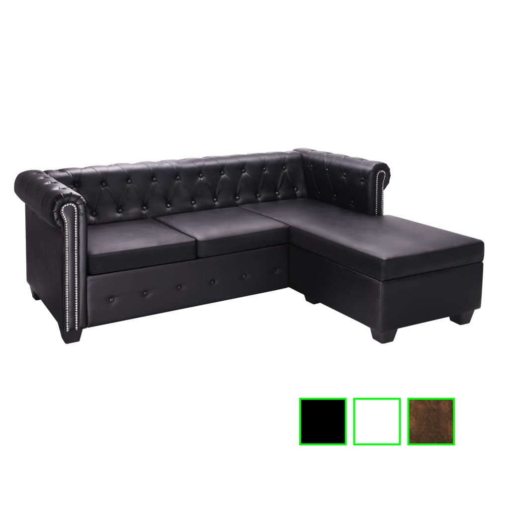vidaXL L-shaped Chesterfield Sofa Artificial Suede Leather Seat Multi Colors-5