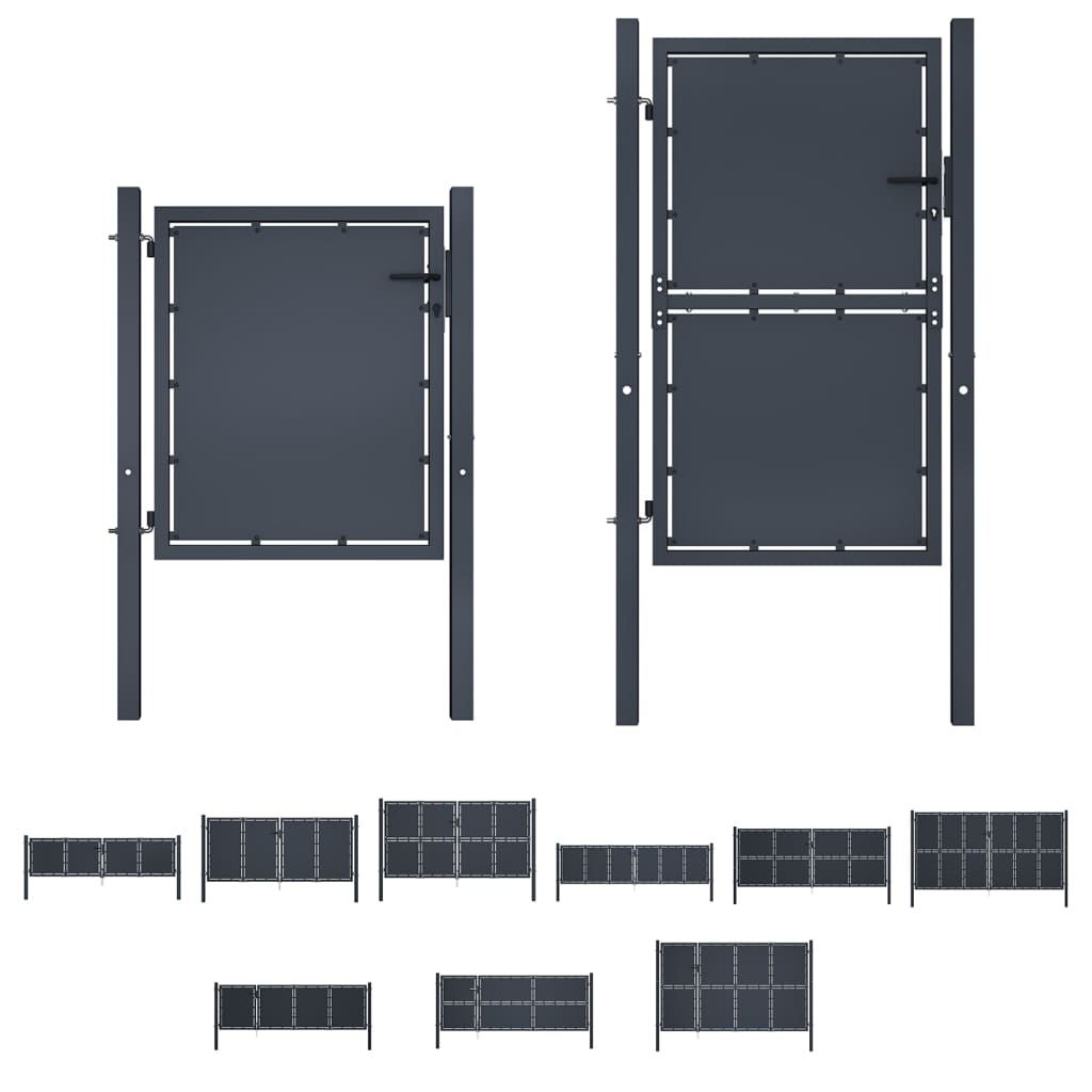 vidaXL Fence Gate Metal Fence Post Garden Gate for Outdoor Steel Anthracite-5