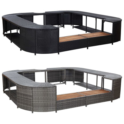 vidaXL Square Spa Surround Poly Rattan Hot Tub Garden Sun Enclosure Black/Gray-0