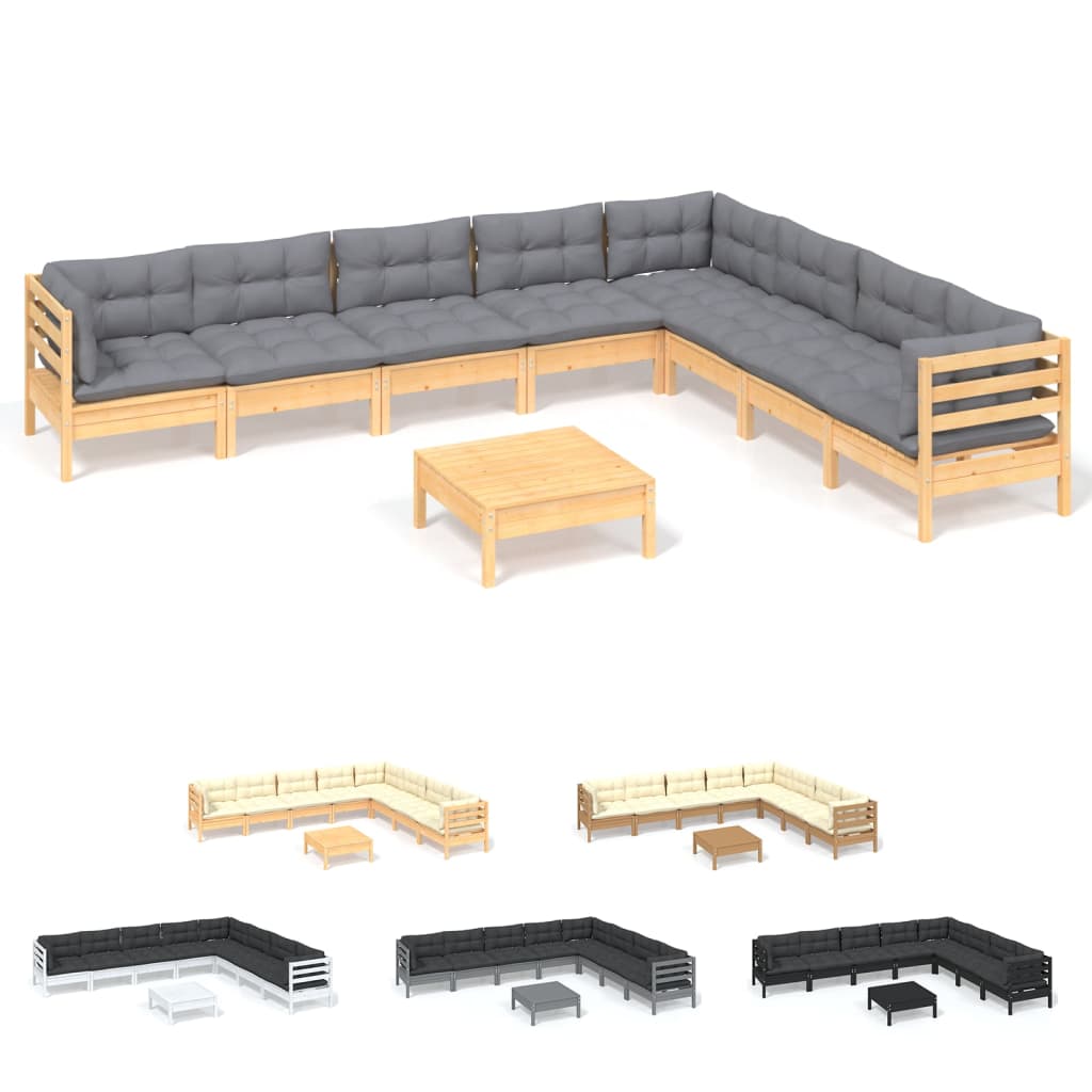 vidaXL 9 Piece Patio Lounge Set with Cream Cushions Solid Pinewood-4