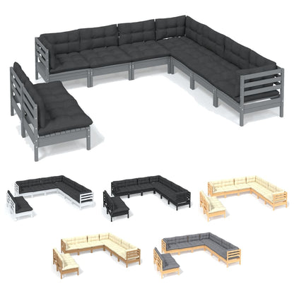 vidaXL 9 Piece Patio Lounge Set with Cream Cushions Solid Pinewood-3