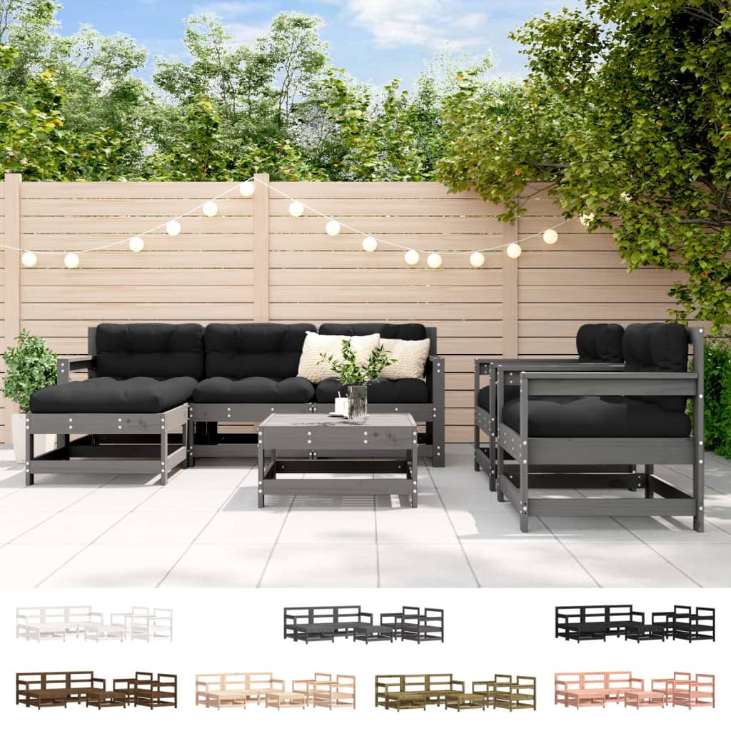 vidaXL Patio Lounge Set Outdoor Garden Furniture Set 7 Piece Solid Wood Pine-1