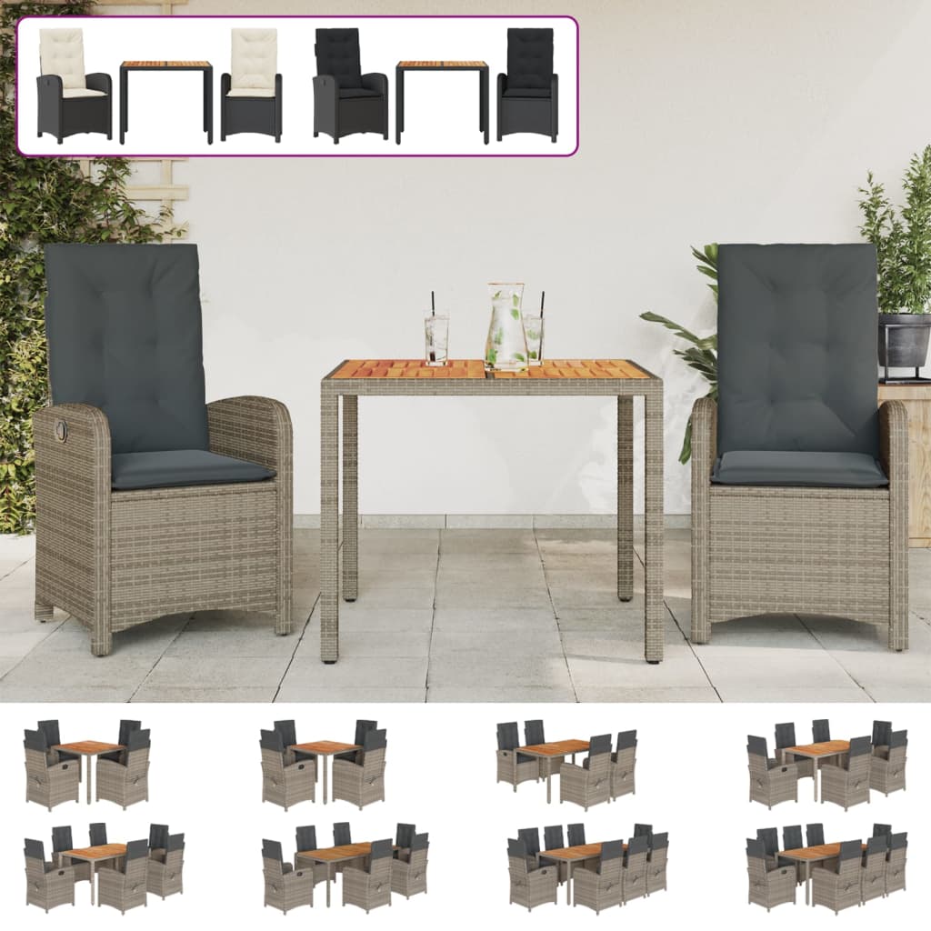 vidaXL 9 Piece Patio Dining Set with Cushions Gray Poly Rattan-1
