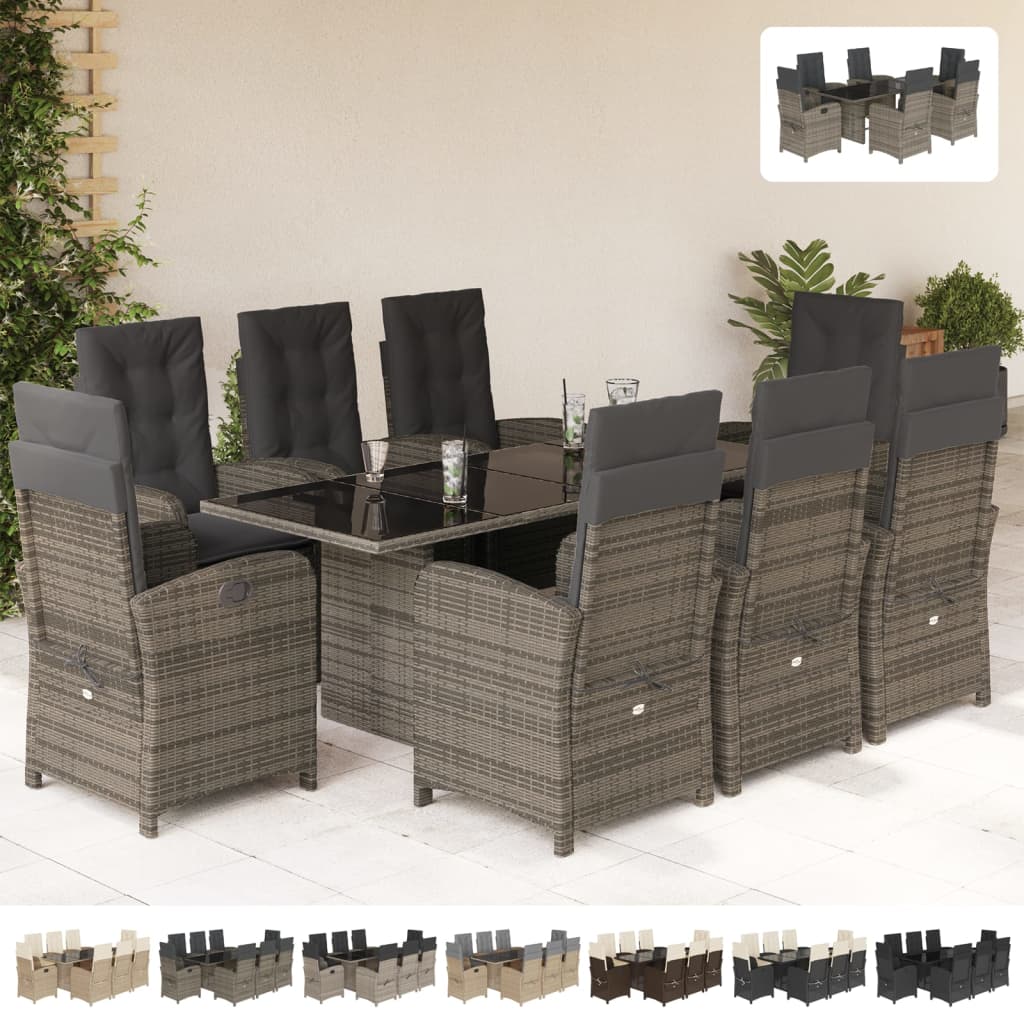 vidaXL 9 Piece Patio Dining Set with Cushions Beige Poly Rattan-1