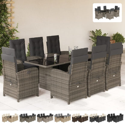 vidaXL 9 Piece Patio Dining Set with Cushions Beige Poly Rattan-1