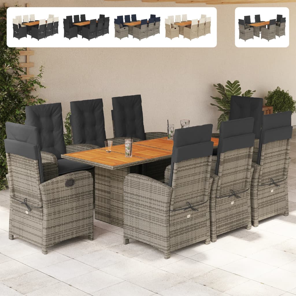 vidaXL 9 Piece Patio Dining Set with Cushions Gray Poly Rattan-1