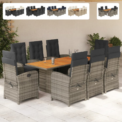 vidaXL 9 Piece Patio Dining Set with Cushions Gray Poly Rattan-1