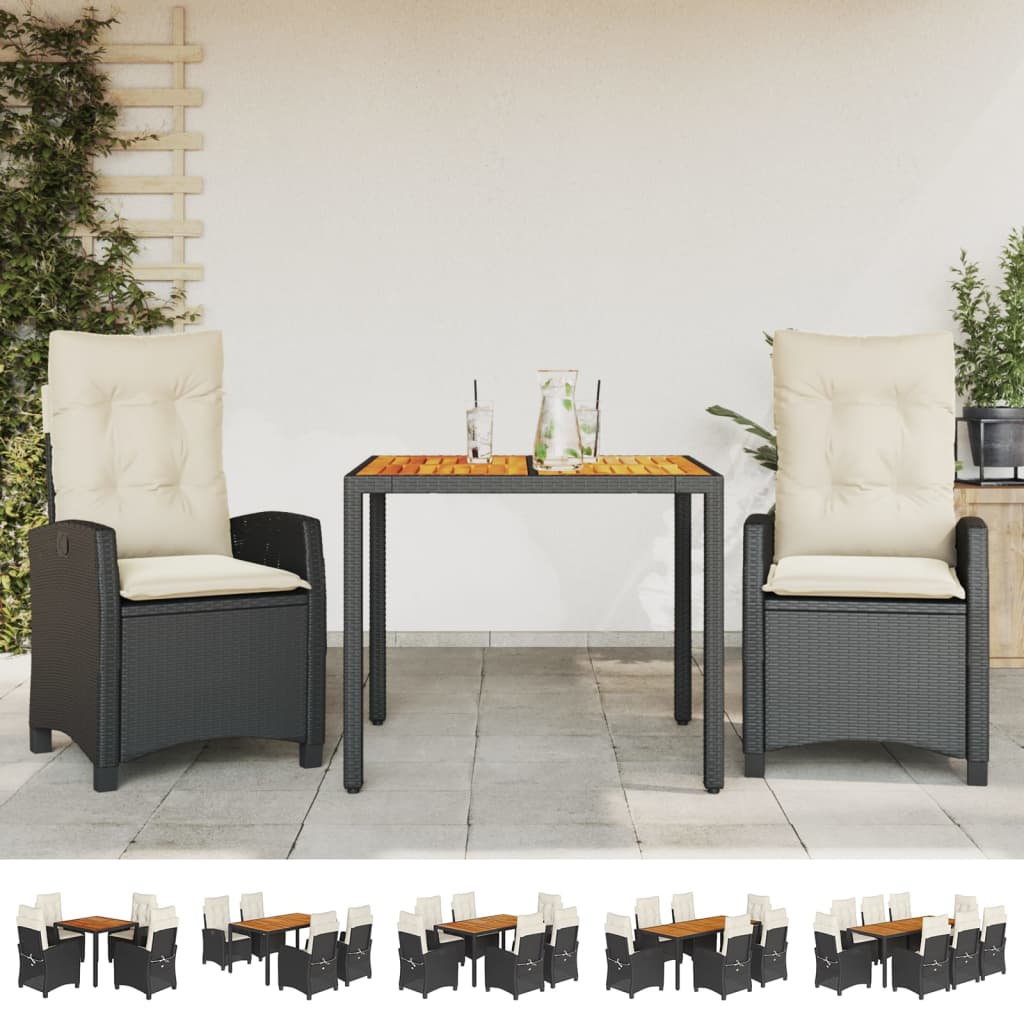 vidaXL 9 Piece Patio Dining Set with Cushions Black Poly Rattan-1