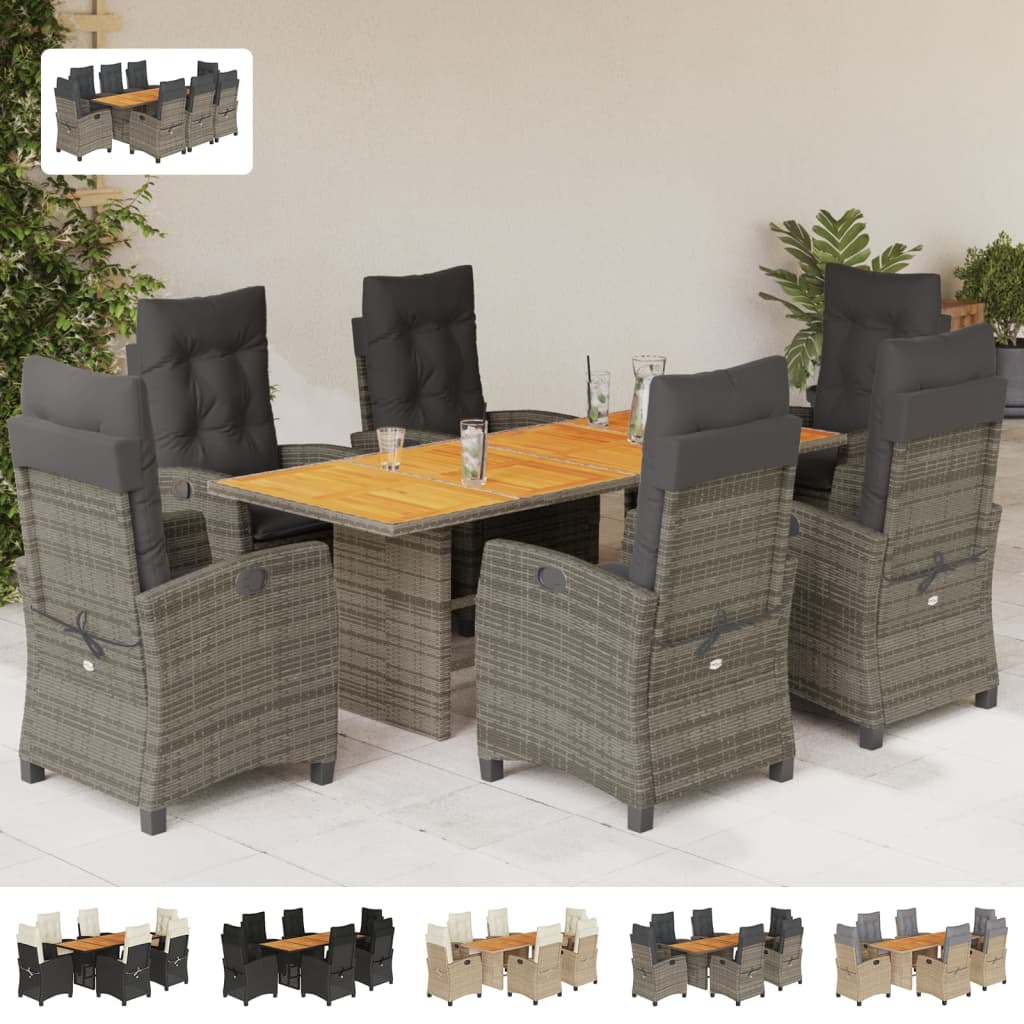 vidaXL 9 Piece Patio Dining Set with Cushions Beige Poly Rattan-1