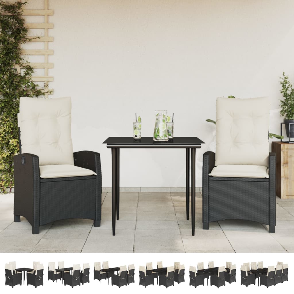 vidaXL 9 Piece Patio Dining Set with Cushions Black Poly Rattan-1