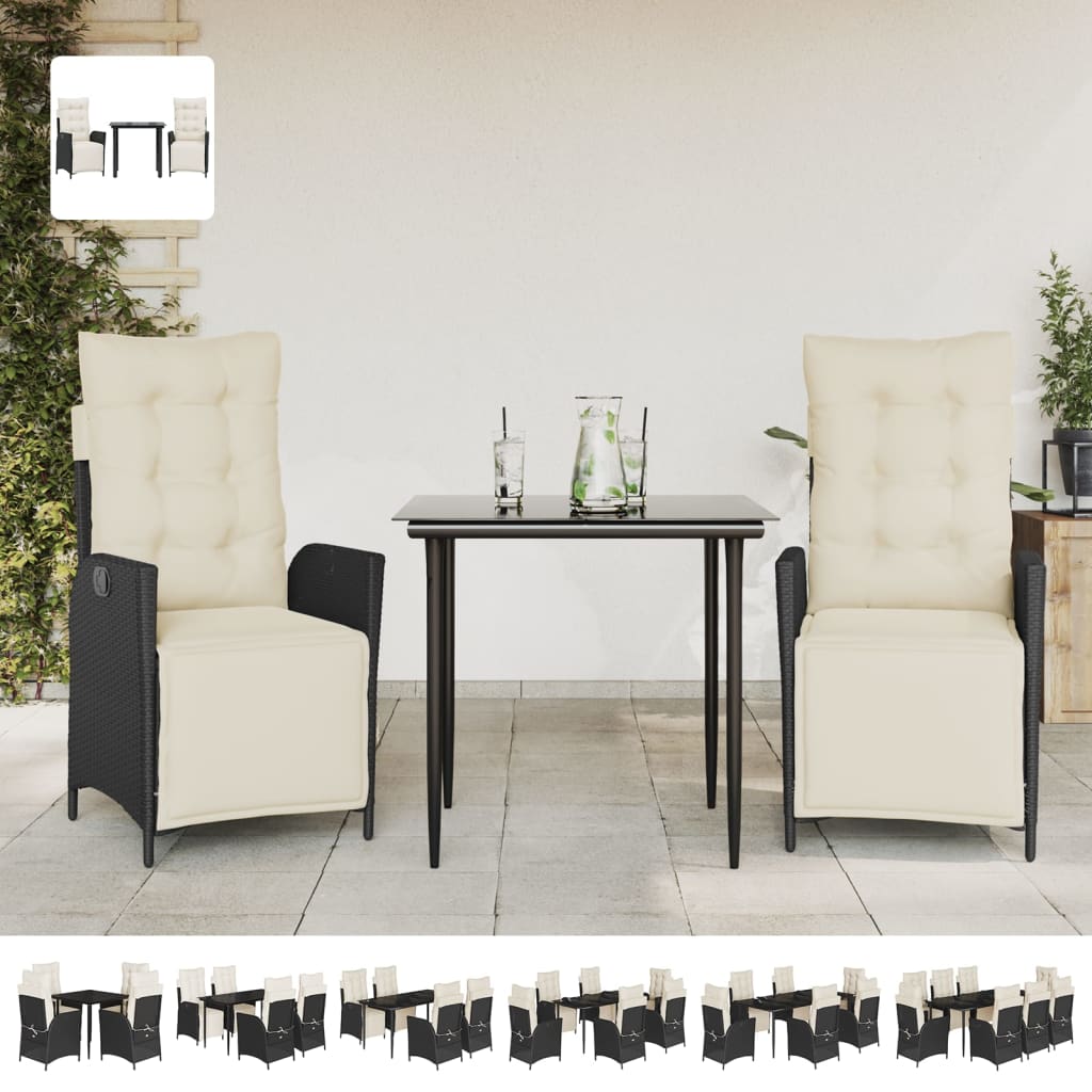 vidaXL 9 Piece Patio Dining Set with Cushions Black Poly Rattan-1