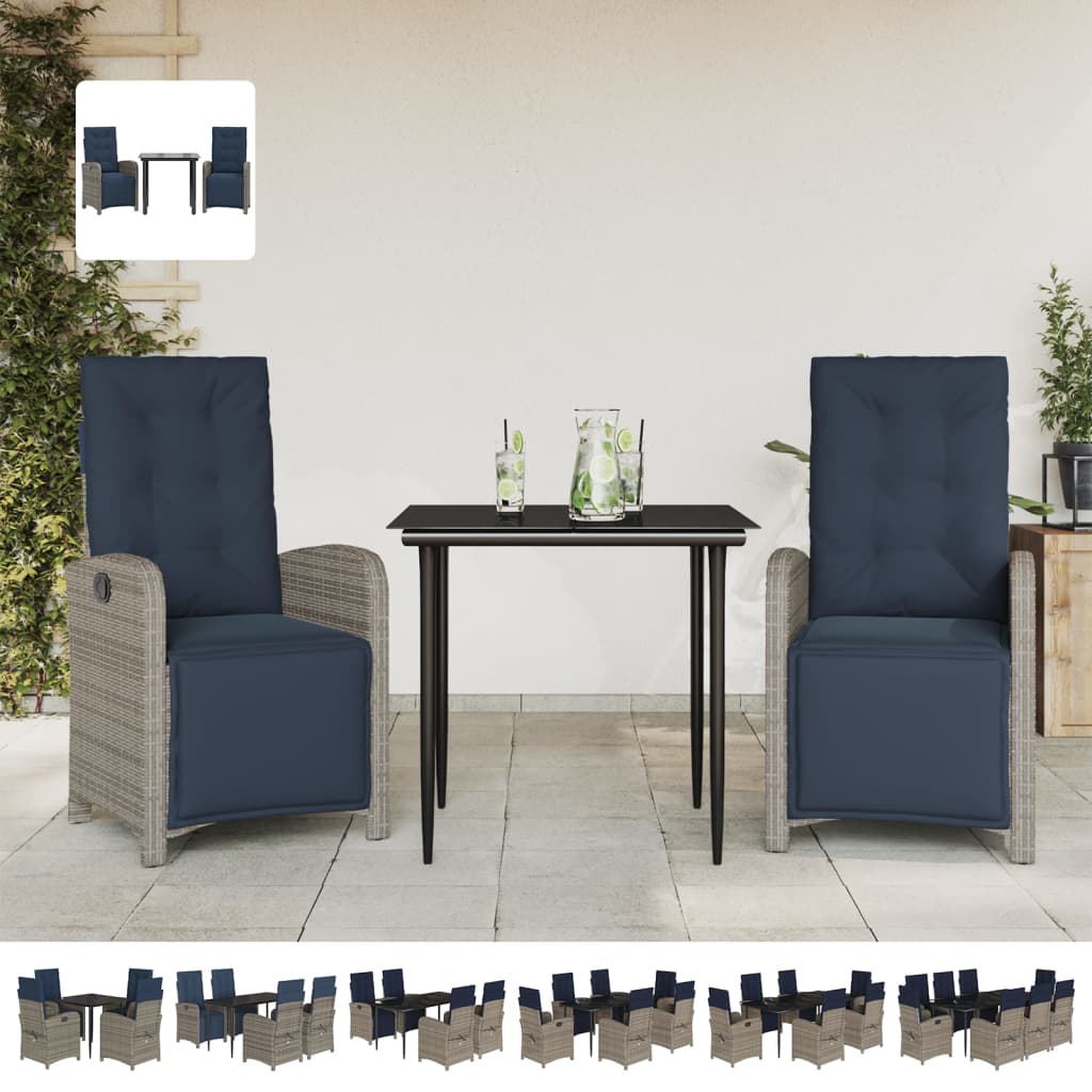 vidaXL 9 Piece Patio Dining Set with Cushions Gray Poly Rattan-1