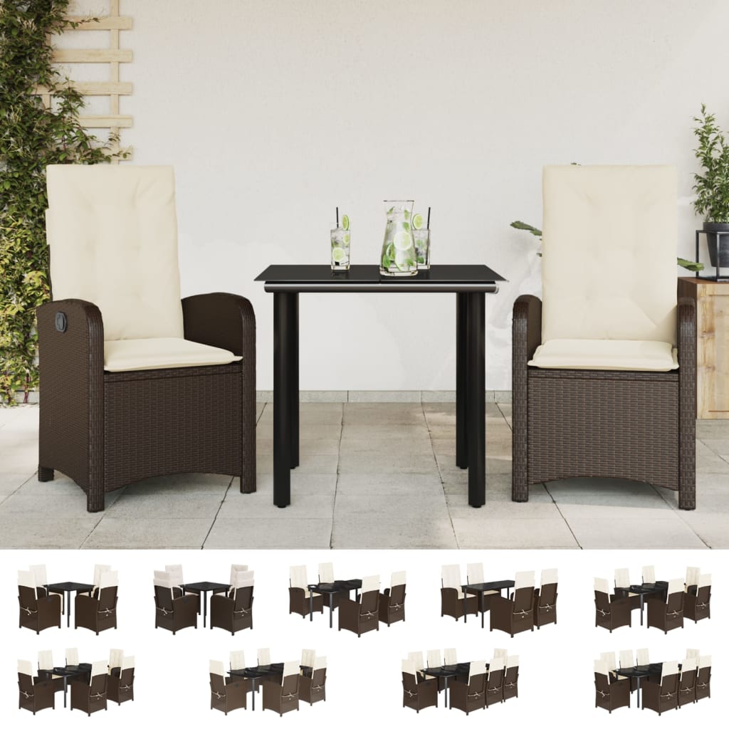 vidaXL 9 Piece Patio Dining Set with Cushions Brown Poly Rattan-1