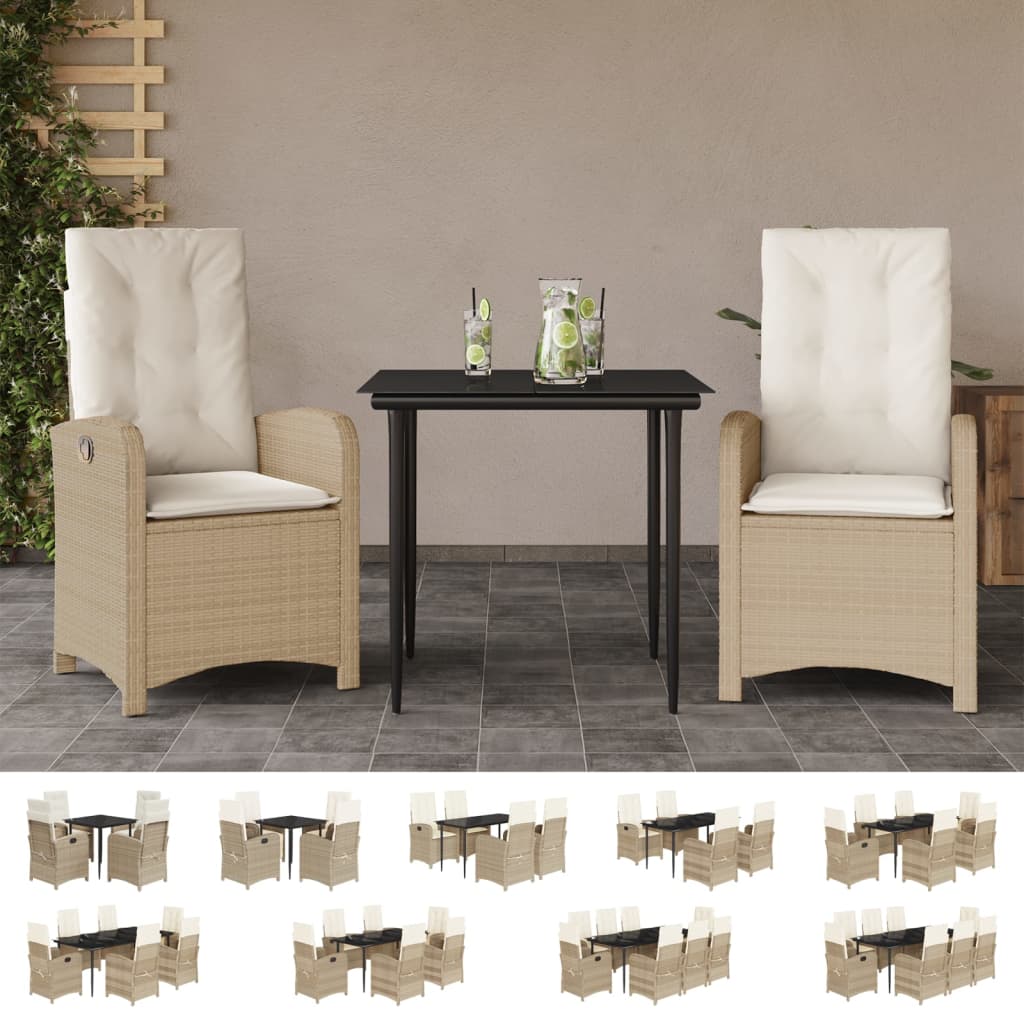 vidaXL 9 Piece Patio Dining Set with Cushions Beige Poly Rattan-1
