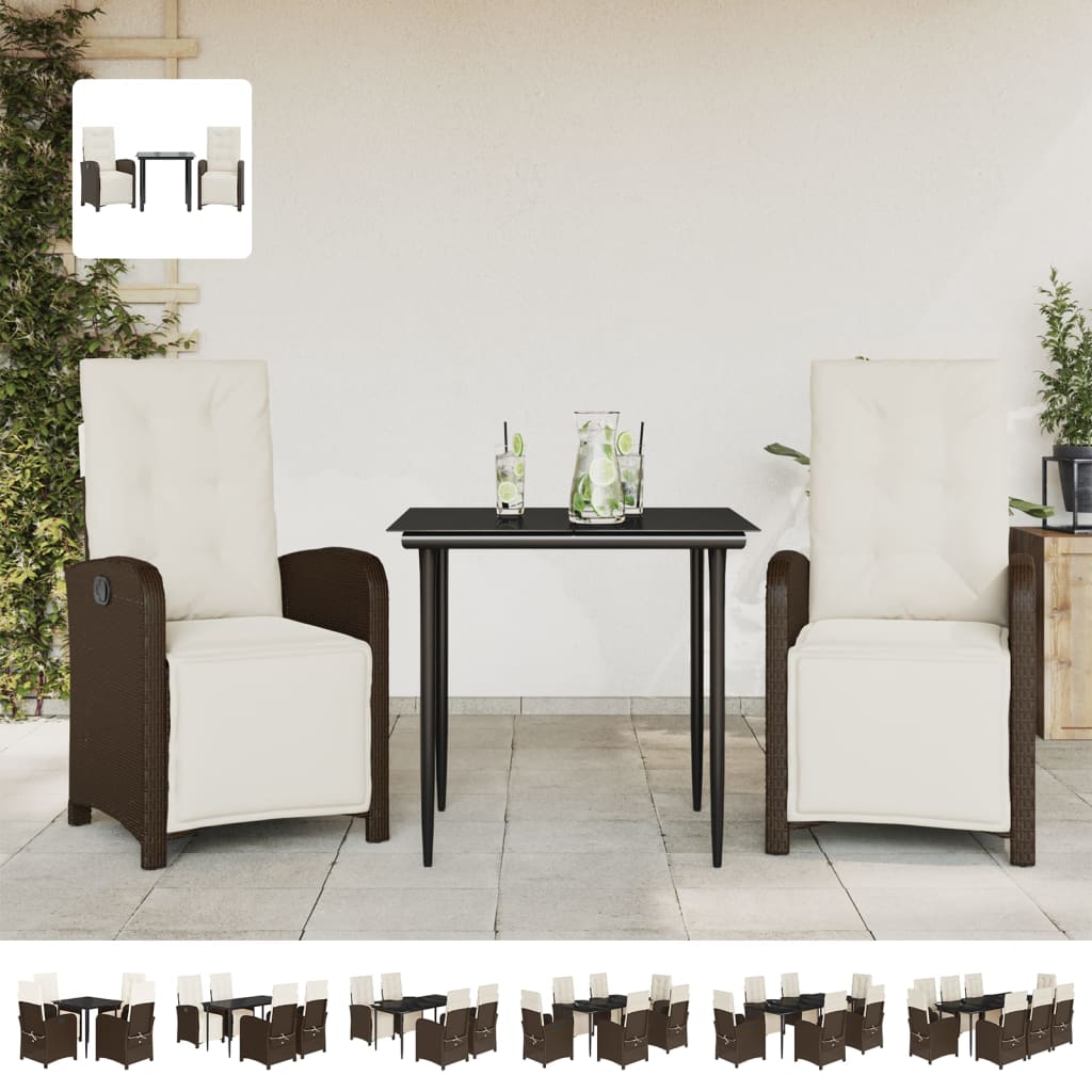 vidaXL 9 Piece Patio Dining Set with Cushions Brown Poly Rattan-1