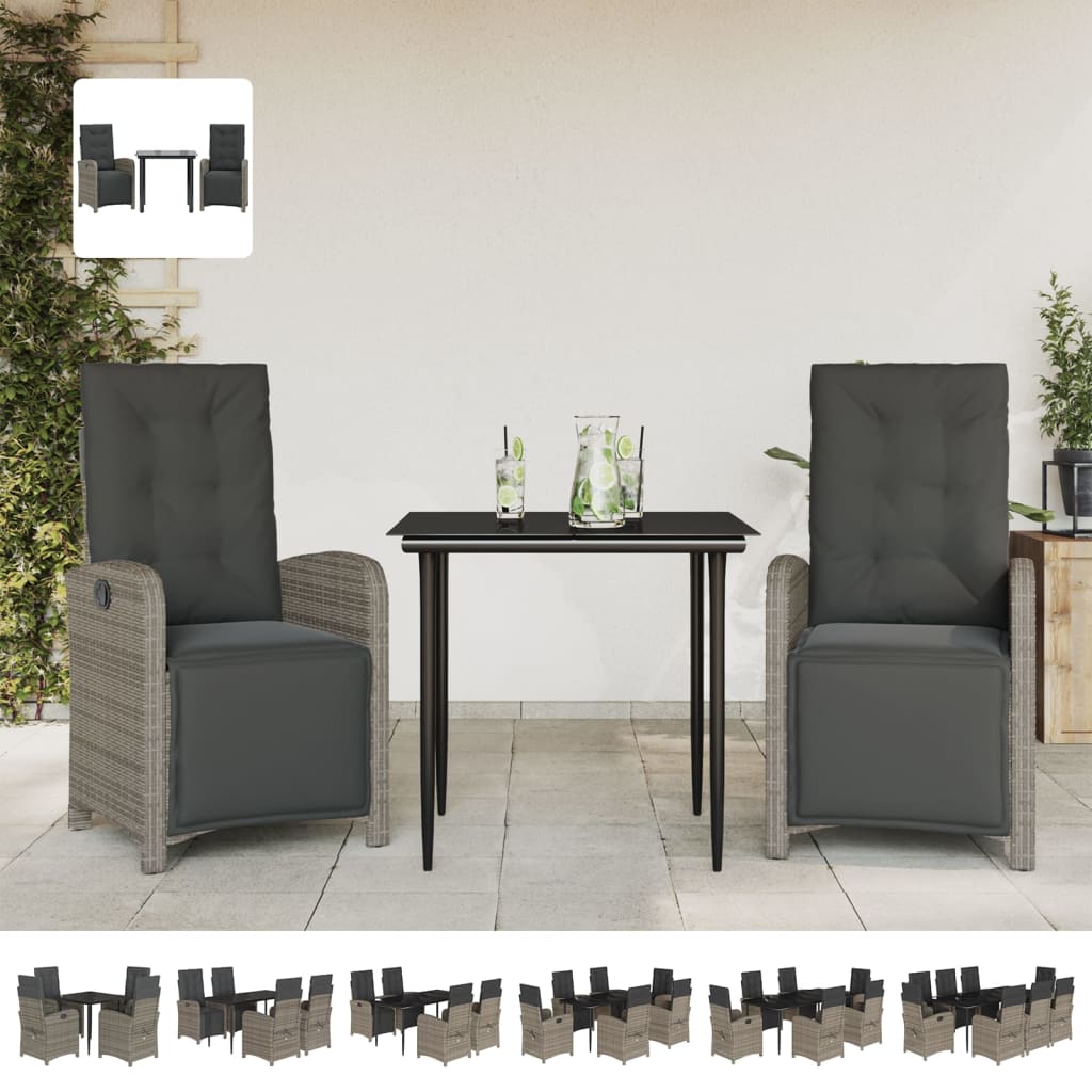 vidaXL 9 Piece Patio Dining Set with Cushions Gray Poly Rattan-1