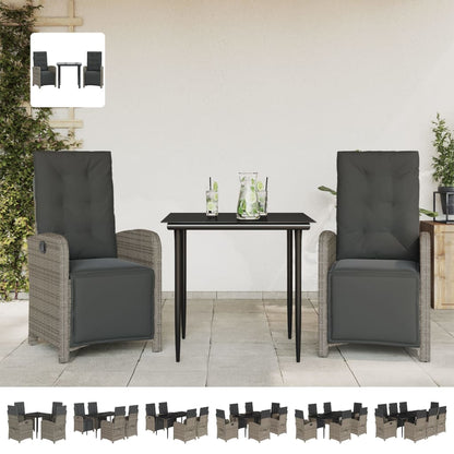 vidaXL 9 Piece Patio Dining Set with Cushions Gray Poly Rattan-1