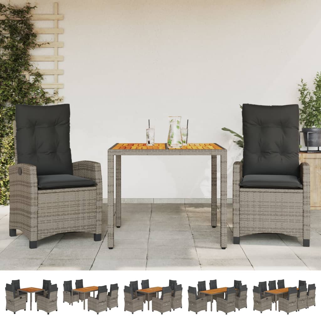vidaXL 9 Piece Patio Dining Set with Cushions Gray Poly Rattan-1