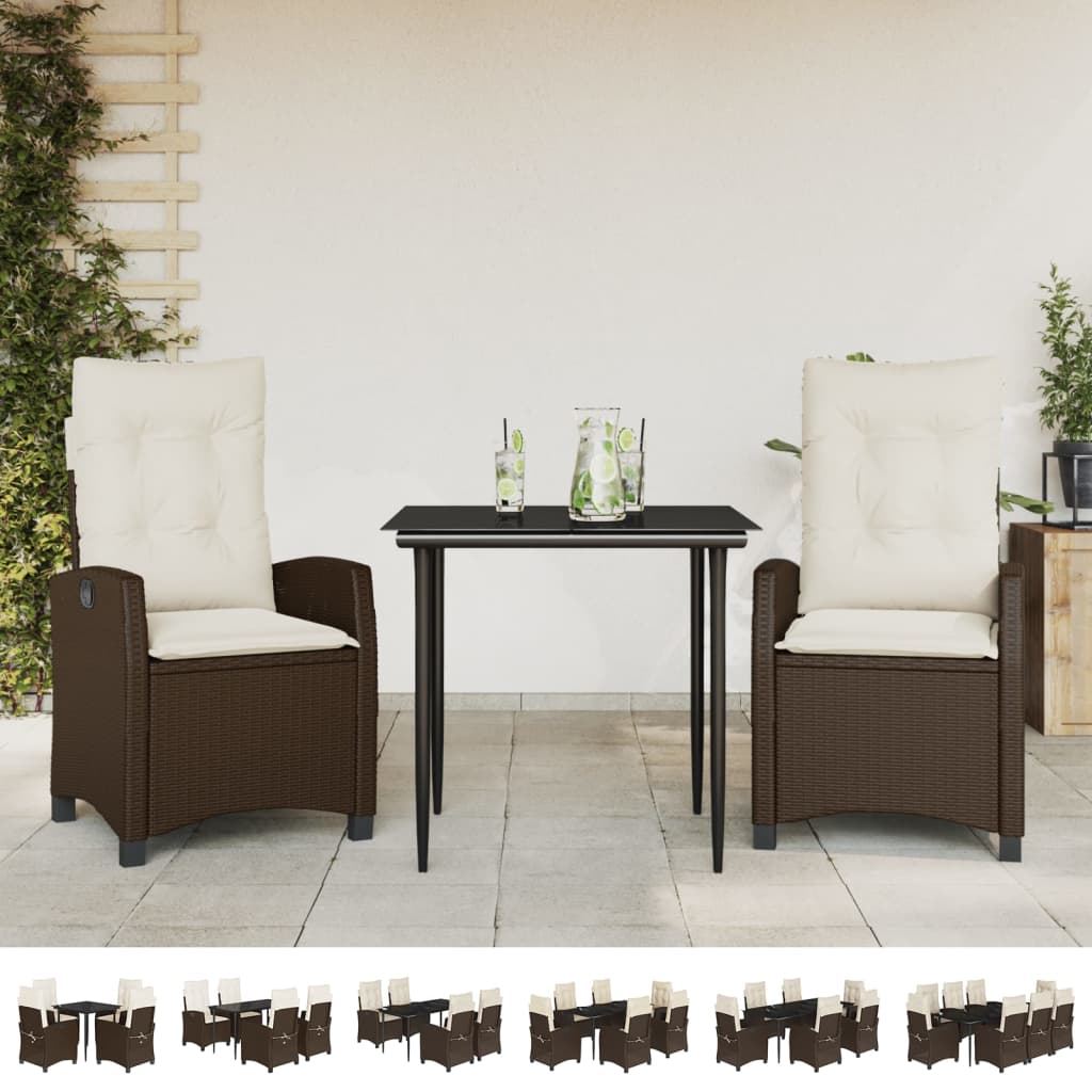 vidaXL 9 Piece Patio Dining Set with Cushions Brown Poly Rattan-1
