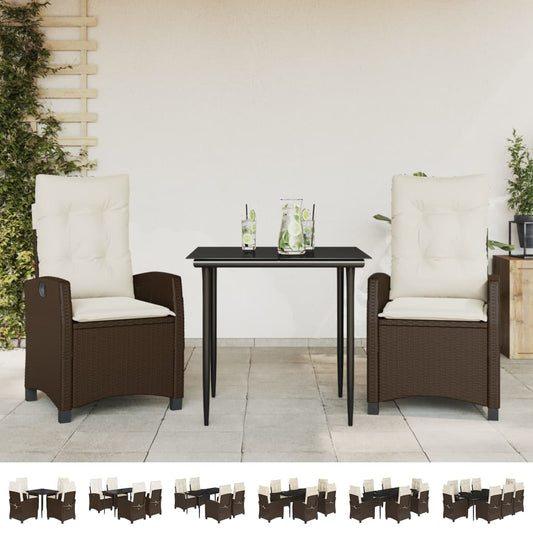 vidaXL 9 Piece Patio Dining Set with Cushions Brown Poly Rattan-1