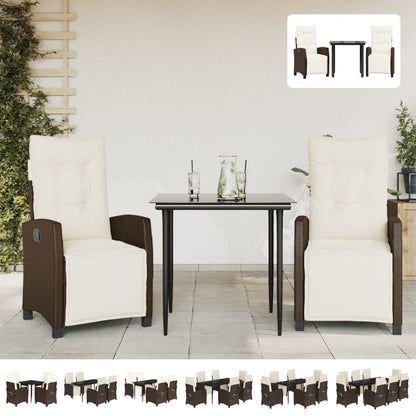 vidaXL 7 Piece Patio Dining Set with Cushions Brown Poly Rattan-1