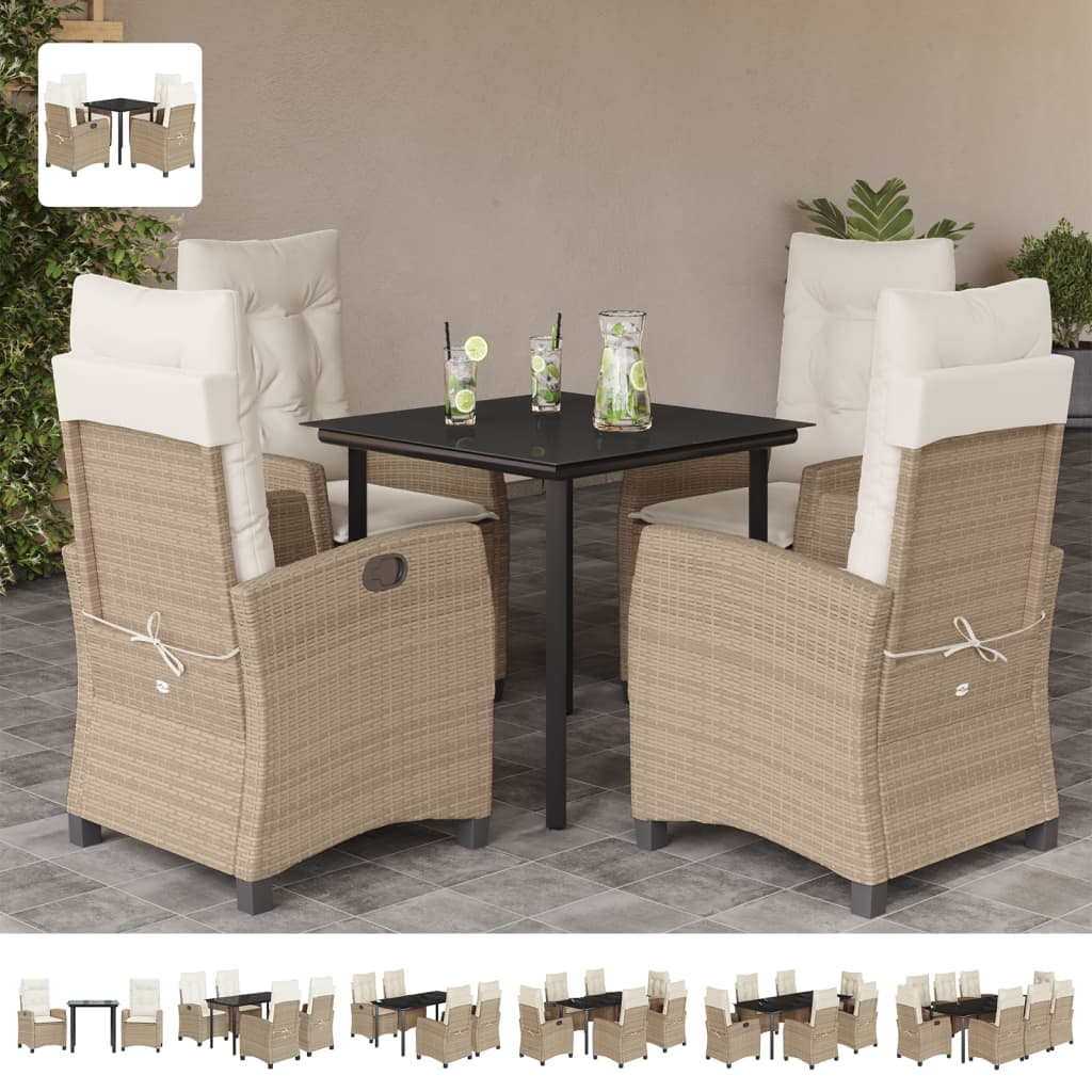 vidaXL 9 Piece Patio Dining Set with Cushions Beige Poly Rattan-1